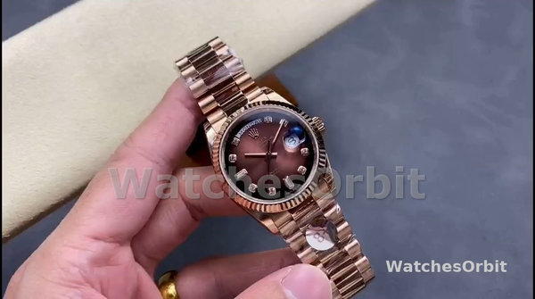Rolex Day-Date 128235 Everose Gold Brown Ombre Diamond Dial 36MM Unisex Replica Watch