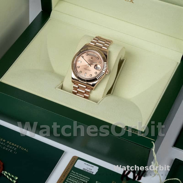 Rolex Day-Date 218235 Champagne Diamonds Dial Rose Gold 41MM Mens Replica Watch