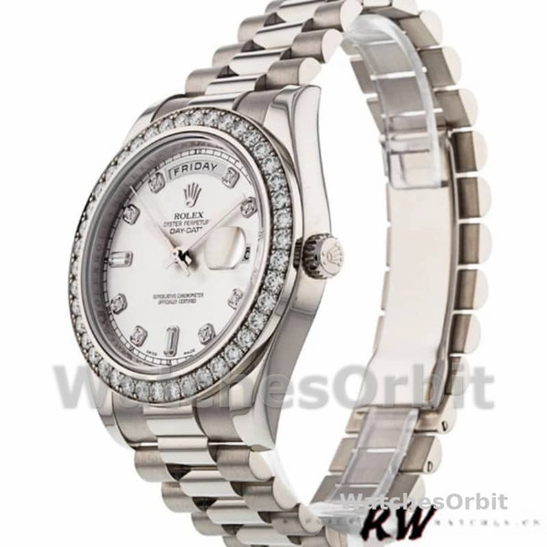 Rolex Day-Date 218349 Silver Diamond Dial 41MM Mens Replica Watch