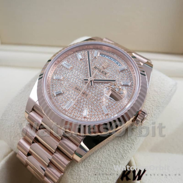 Rolex Day-Date 228235 Diamond Paved Dial Fluted Bezel 40mm Mens Replica Watch