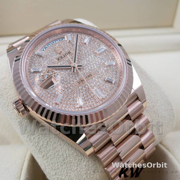 Rolex Day-Date 228235 Diamond Paved Dial Fluted Bezel 40mm Mens Replica Watch