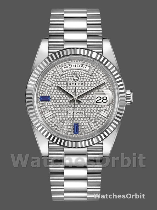 Rolex Day-Date 228239 Diamond Paved Dial Fluted Bezel 40mm Mens Replica Watch