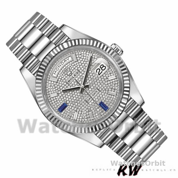 Rolex Day-Date 228239 Diamond Paved Dial Fluted Bezel 40mm Mens Replica Watch