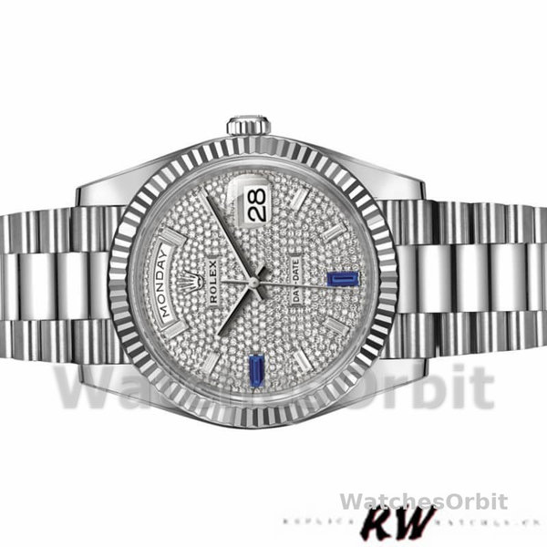 Rolex Day-Date 228239 Diamond Paved Dial Fluted Bezel 40mm Mens Replica Watch