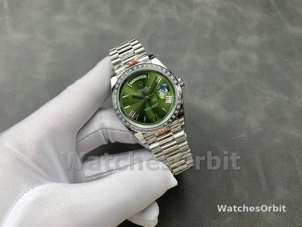 Rolex Day-Date 228349RBR Green Roman Dial Diamond Bezel 40mm Mens Replica Watch