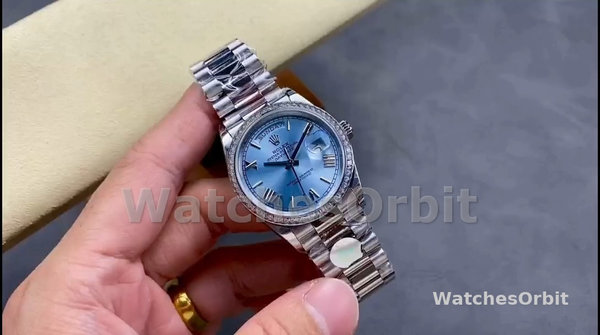 Rolex Day-Date 228396TBR 0030 Ice Blue Dial Platinum Diamond Bezel 40mm Mens Replica Watch