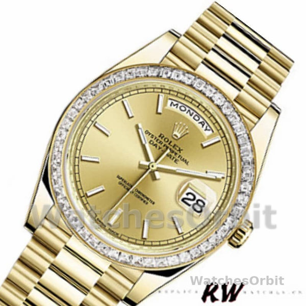 Rolex Day-Date 228398TBR Champagne Index Dial Diamond Bezel 40mm Mens Replica Watch