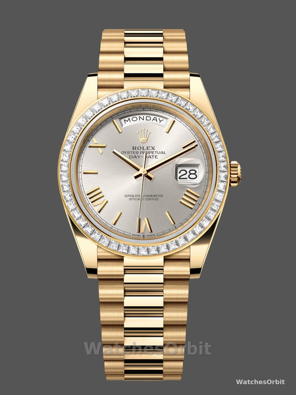 Rolex Day-Date 228398TBR Silver Roman Numeral Dial Diamond Bezel 40mm Mens Replica Watch
