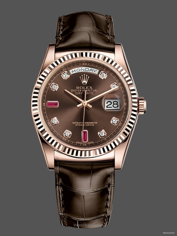 Rolex Day Date 36 Everose Diamond Chocolate 118135 0020 Watch