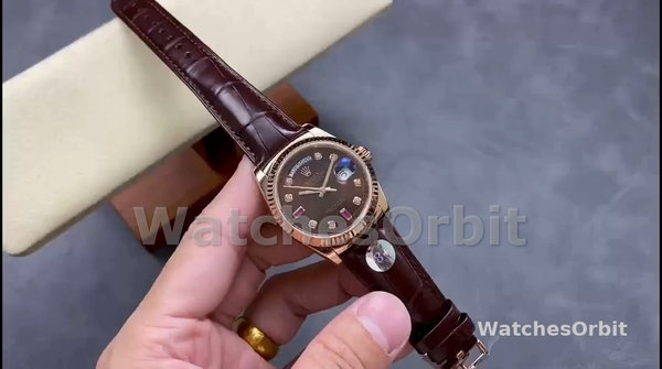 Rolex Day Date 36 Everose Diamond Chocolate 118135 0020 Watch