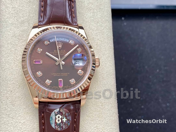 Rolex Day Date 36 Everose Diamond Chocolate 118135 0020 Watch