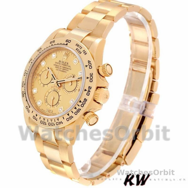 Rolex Daytona 116508 Yellow Gold Champagne Diamond Dial 40MM Mens Replica Watch