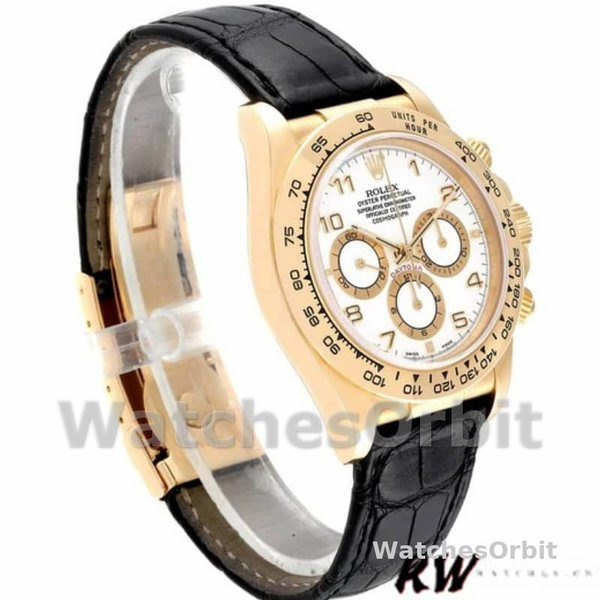 Rolex Daytona 116518 Black Leather Strap White Dial 40mm Mens Replica Watch