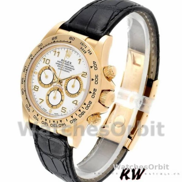 Rolex Daytona 116518 Black Leather Strap White Dial 40mm Mens Replica Watch