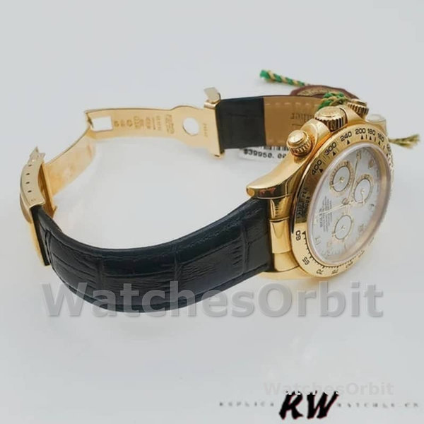 Rolex Daytona 116518 Black Leather Strap White Dial 40mm Mens Replica Watch