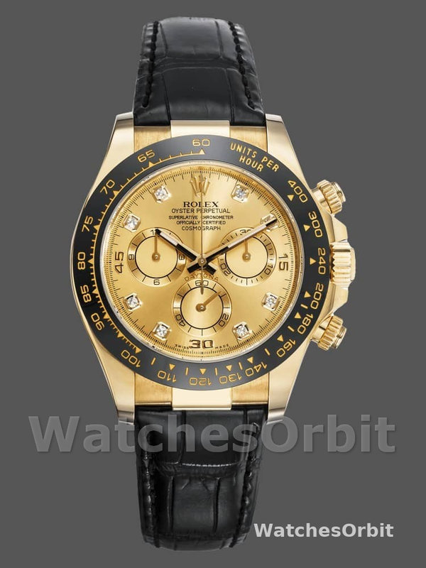 Rolex Daytona 116518 Leather Strap Diamond Champagne Dial 40mm Mens Replica Watch