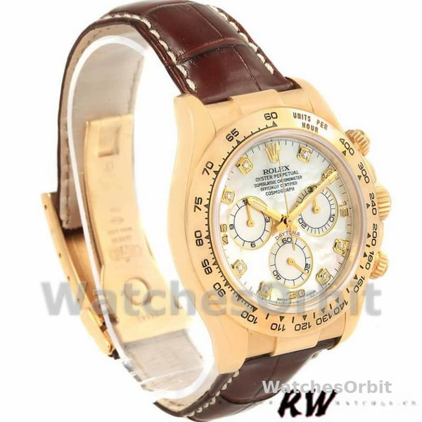 Rolex Daytona 116518 MOP Diamond Dial Brown Leather strap 40mm Mens Replica Watch