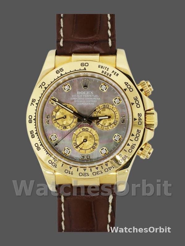 Rolex Daytona 116518 Yellow Gold Dark MOP Diamonds Dial 40mm Mens Replica Watch