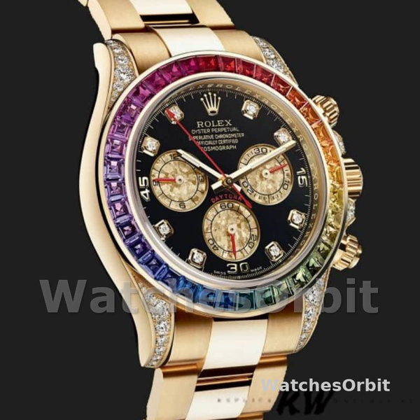 Rolex Daytona 116528 Rainbow Bezel Black Diamond Dial 40mm Mens Replica Watch