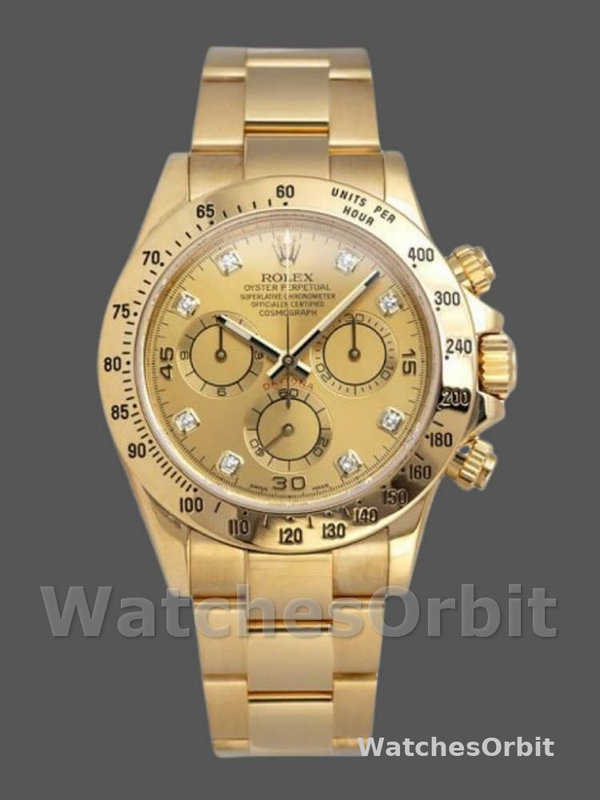 Rolex Daytona 116528 Yellow Gold Champagne Diamond Dial 40mm Mens Replica Watch