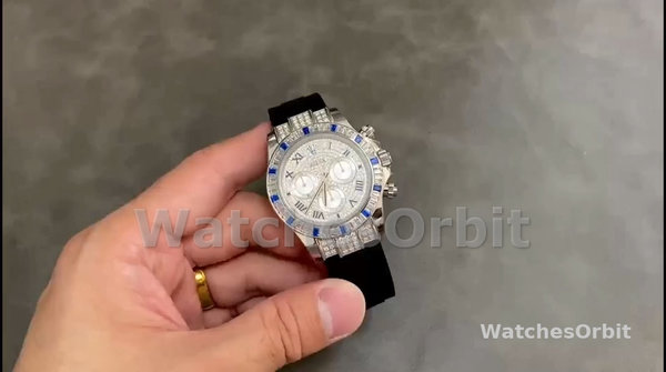 Rolex Daytona 116599 pave diamond dial Blue Leather Strap 40mm Mens Replica Watch