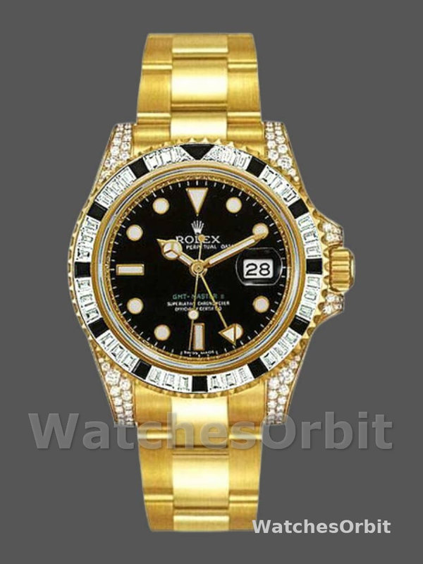 Rolex GMT-Master II 116758 Yellow Gold Black Dial Diamonds 40mm Mens Replica Watch