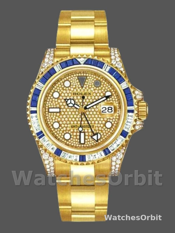 Rolex GMT-Master II 116758 Yellow Gold Pave Dial 40mm Mens Replica Watch
