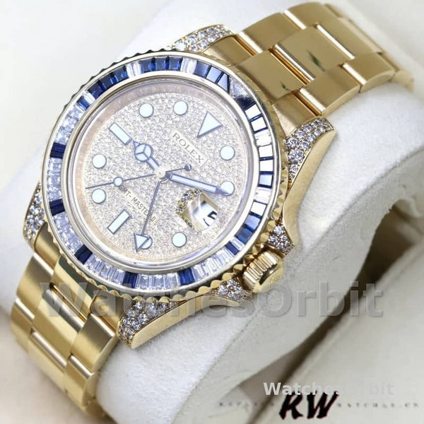 Rolex GMT-Master II 116758 Yellow Gold Pave Dial 40mm Mens Replica Watch