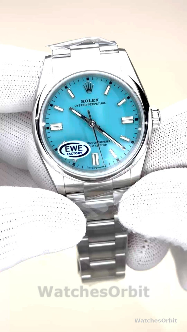 2024 Rolex Oyster Perpetual 126000 Stainless Steel Baby Blue Dial Replica Watch