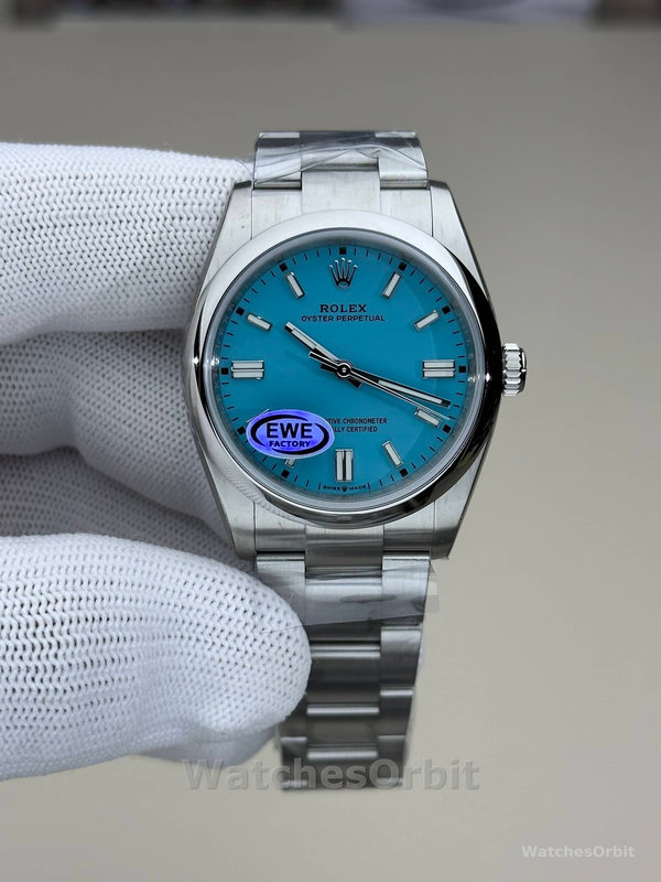 2024 Rolex Oyster Perpetual 126000 Stainless Steel Baby Blue Dial Replica Watch