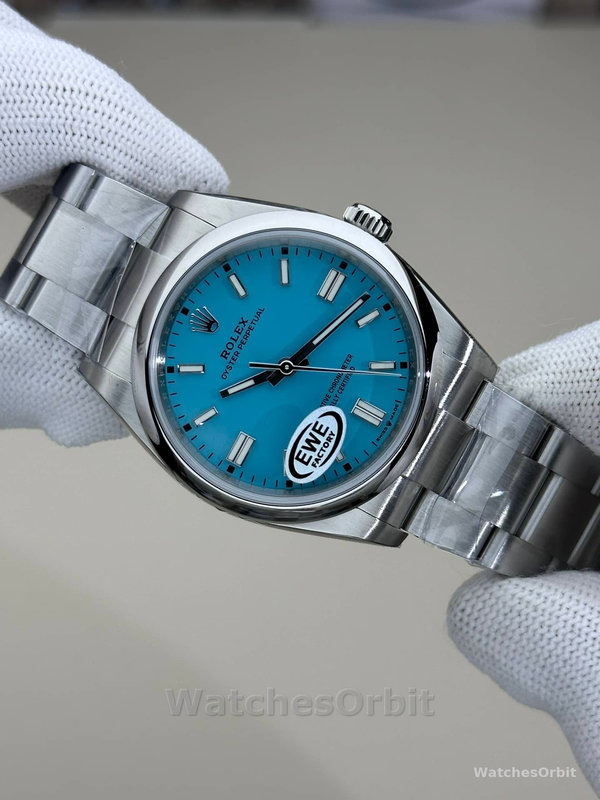 2024 Rolex Oyster Perpetual 126000 Stainless Steel Baby Blue Dial Replica Watch
