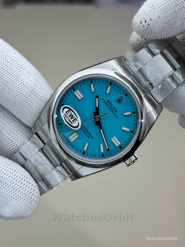 2024 Rolex Oyster Perpetual 126000 Stainless Steel Baby Blue Dial Replica Watch