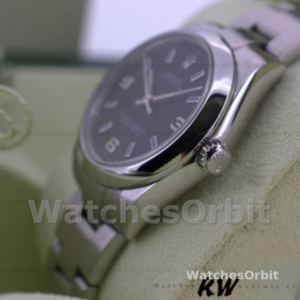 Rolex Oyster Perpetual 177200 Black Dial Blue Baton 31mm Lady Replica Watch
