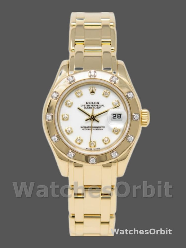 Rolex Pearlmaster 80318 Yellow Gold White Dial 29MM Lady Replica Watch