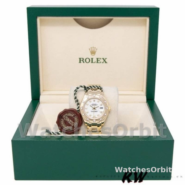 Rolex Pearlmaster 80318 Yellow Gold White Dial 29MM Lady Replica Watch