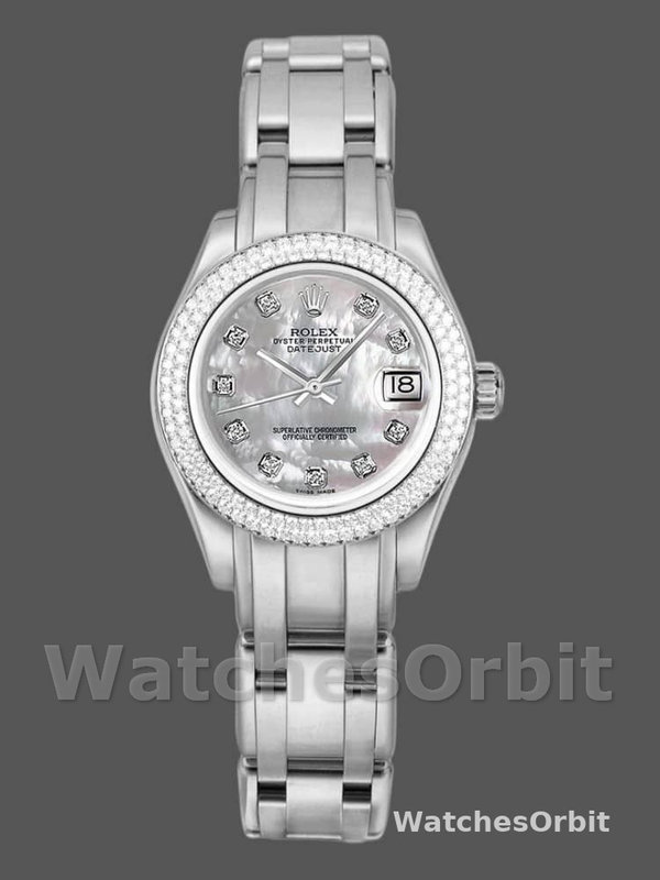 Rolex Pearlmaster 81339 White MOP Diamond Dial 34mm Lady Replica Watch