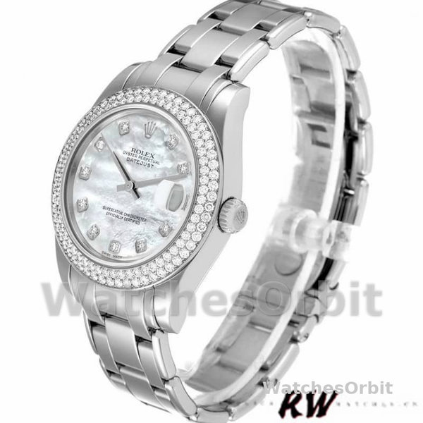 Rolex Pearlmaster 81339 White MOP Diamond Dial 34mm Lady Replica Watch