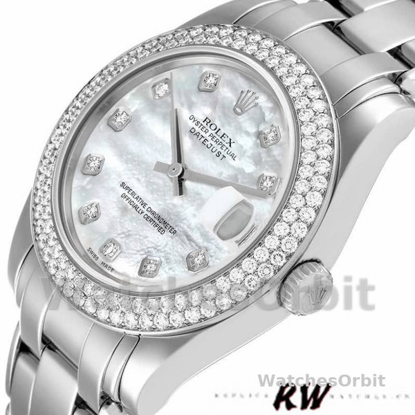 Rolex Pearlmaster 81339 White MOP Diamond Dial 34mm Lady Replica Watch