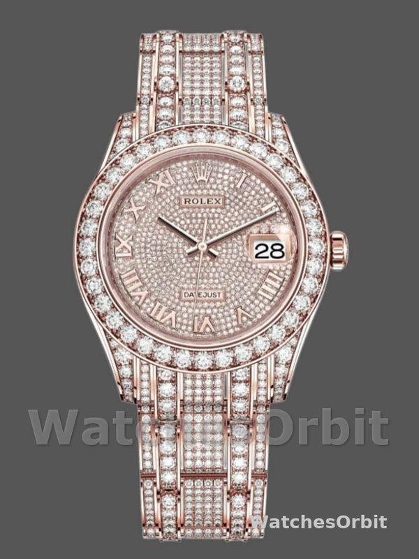 Rolex Pearlmaster 86405RBR Everose Gold Paved Diamond dial 39mm Mens Replica Watch