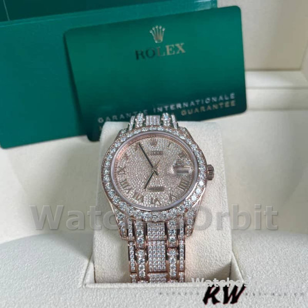 Rolex Pearlmaster 86405RBR Everose Gold Paved Diamond dial 39mm Mens Replica Watch