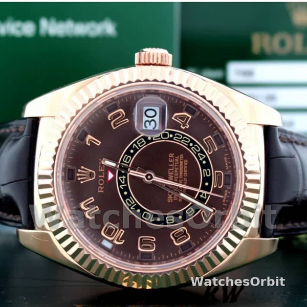 Rolex Sky-Dweller 326135 Chocolate Arabic Sunray Brown Dial 42MM Mens Replica Watch