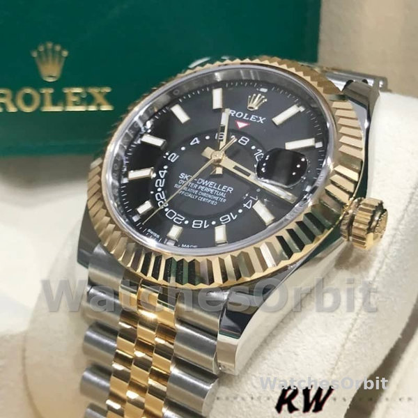 Rolex Sky-Dweller 326933 Stainless Steel Yellow Gold Black Dial 42MM Mens Replica Watch