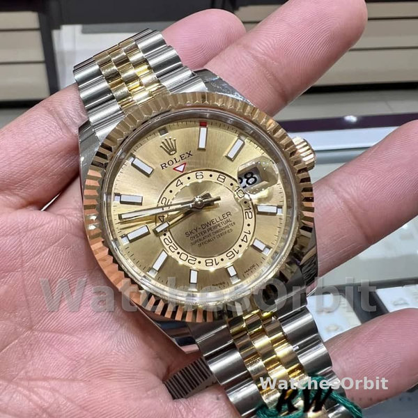 Rolex Sky-Dweller 326933 Stainless Steel Yellow Gold Champagne Dial 42MM Mens Replica Watch