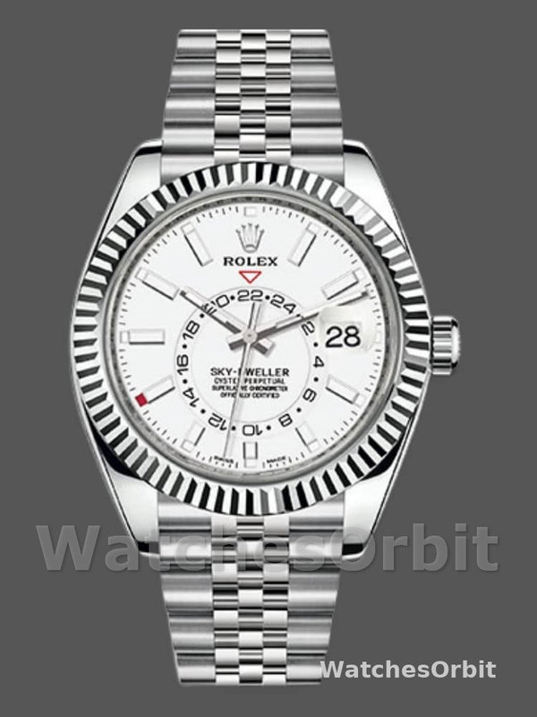 Rolex Sky-Dweller 326934 Fluted Bezel White Dial 42MM Replica Watch
