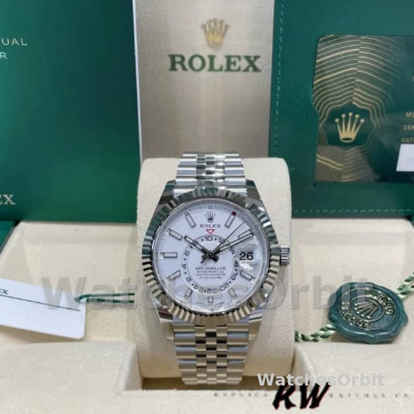 Rolex Sky-Dweller 326934 Fluted Bezel White Dial 42MM Replica Watch