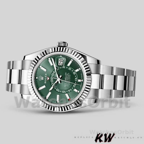Rolex Sky-Dweller 336934 Fluted Bezel Green Dial 42MM Mens Replica Watch