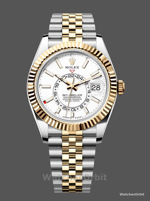 Rolex Sky Dweller 42 White Dial Yellow Gold Stainless Steel Jubilee 336933 0006
