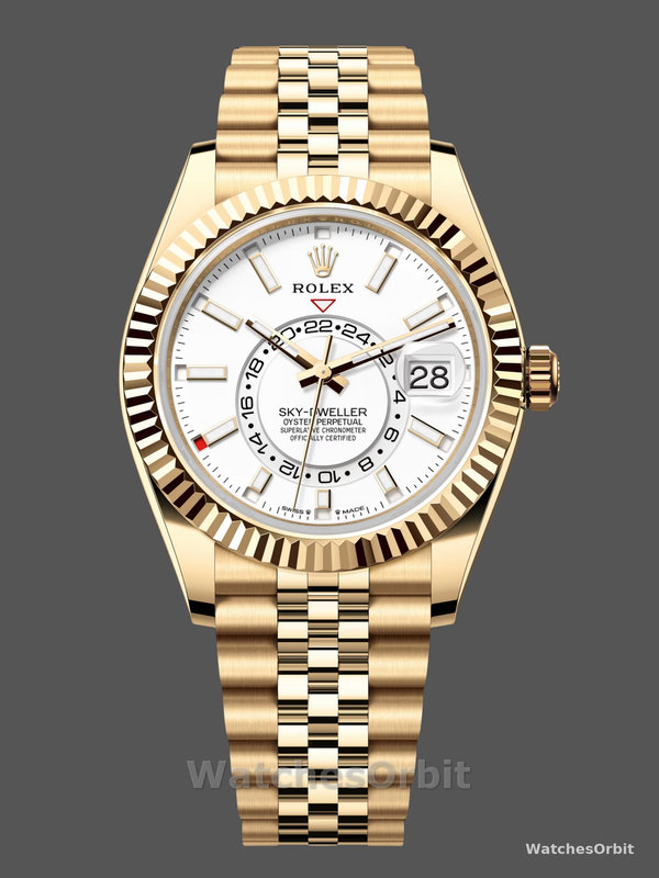 Rolex Sky Dweller 42 Yellow Gold GMT White Dial Jubilee Style M336938 0006 Men's Watch