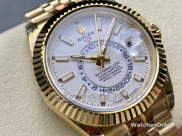 Rolex Sky Dweller 42 Yellow Gold GMT White Dial Jubilee Style M336938 0006 Men's Watch