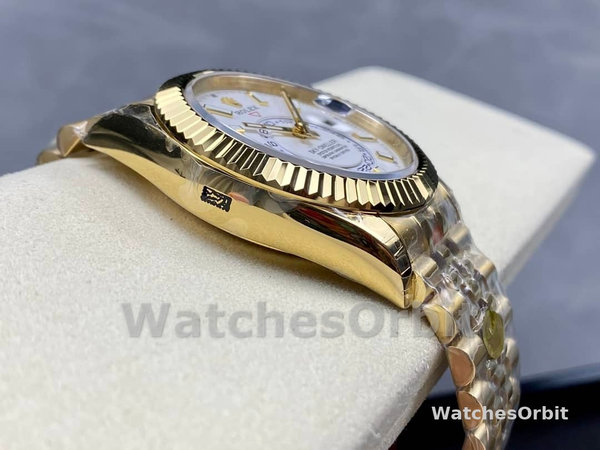 Rolex Sky Dweller 42 Yellow Gold GMT White Dial Jubilee Style M336938 0006 Men's Watch